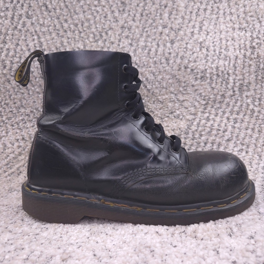 VTG Dr Martens Boots Size 6UK Womens 8 Combat Steeltoe Made In England Black